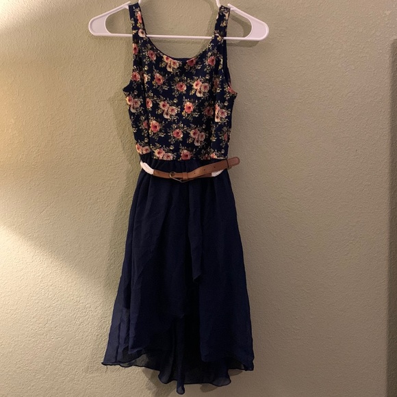 Girls , floral print/ navy blue dress - Picture 1 of 4